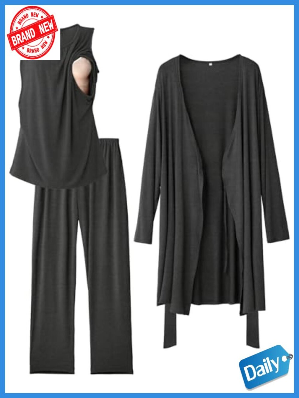 Nursing Pajama Set 3 Piece Maternity Postpartum Pjs with Robe